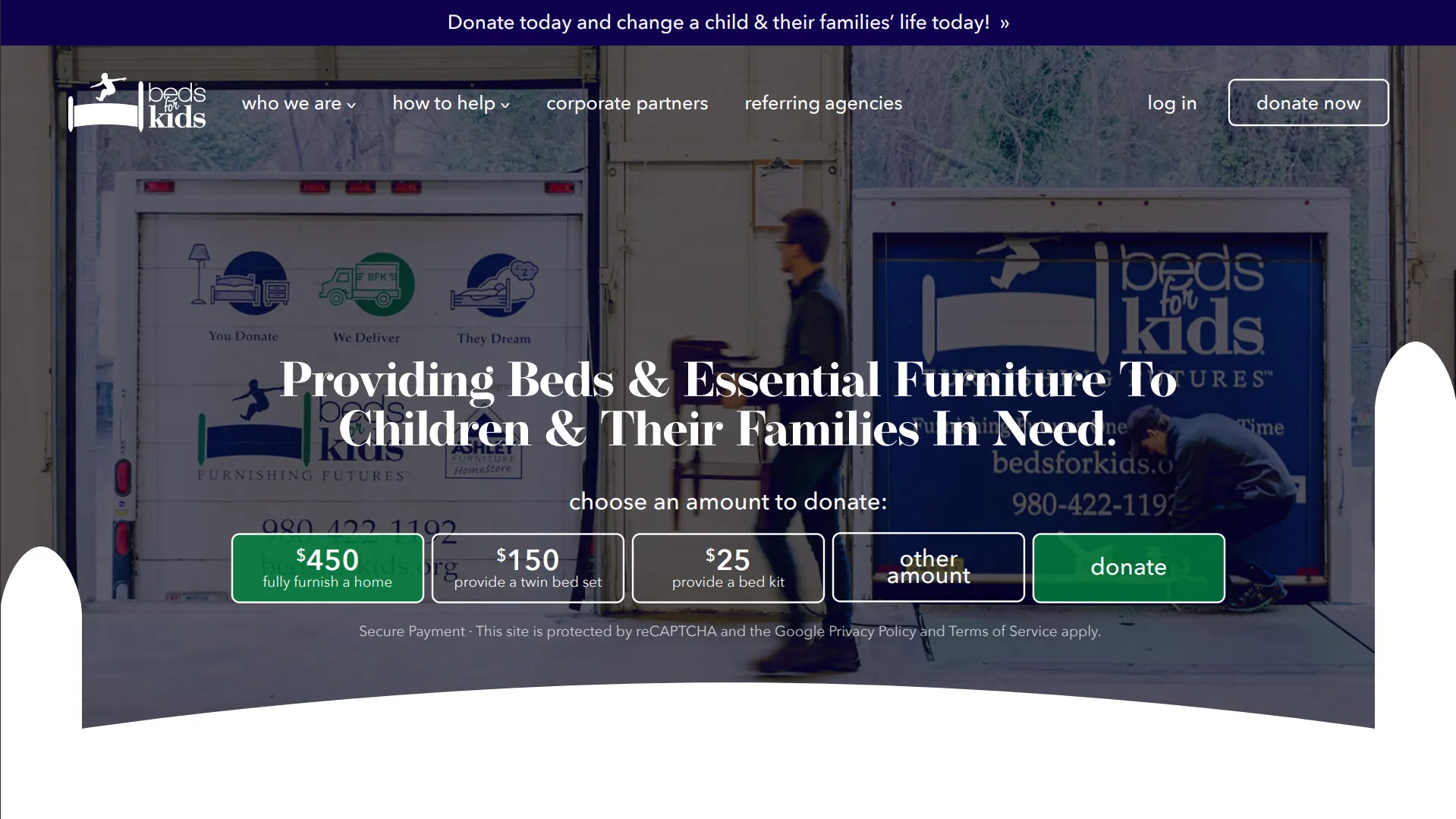 Screenshot of Beds for Kids Homepage
