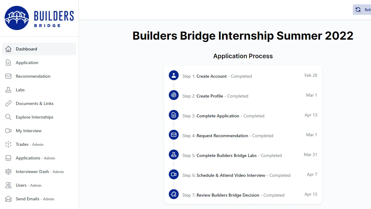 Screenshot of Builders Bridge Screen
