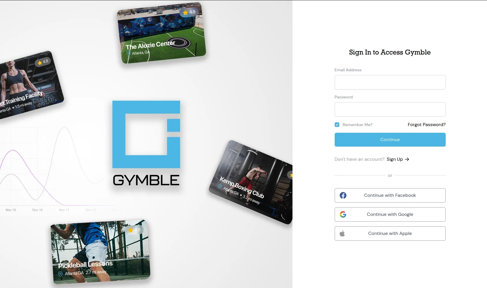 Screenshot of Gymble Login Page